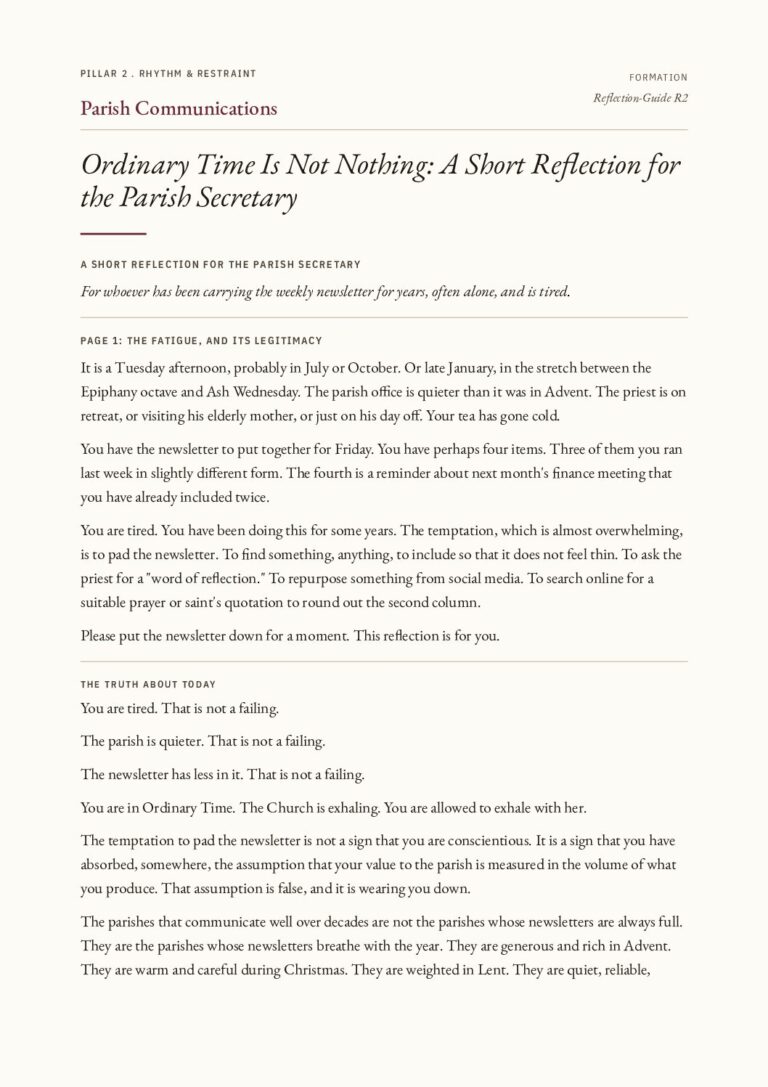 The first page of the Ordinary Time Is Not Nothing: A Short Reflection for the Parish Secretary PDF
