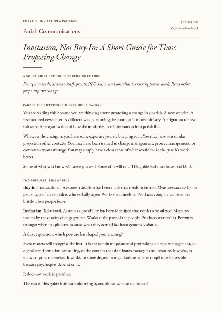 The first page of the Invitation, Not Buy-In: A Short Guide for Those Proposing Change PDF