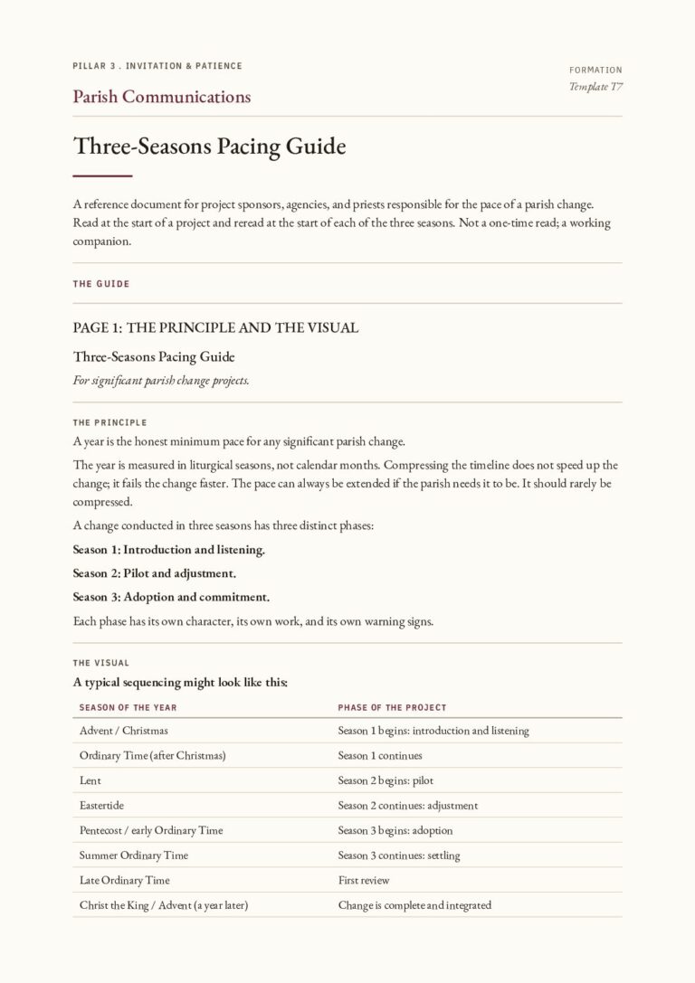 The first page of the Three-Seasons Pacing Guide PDF