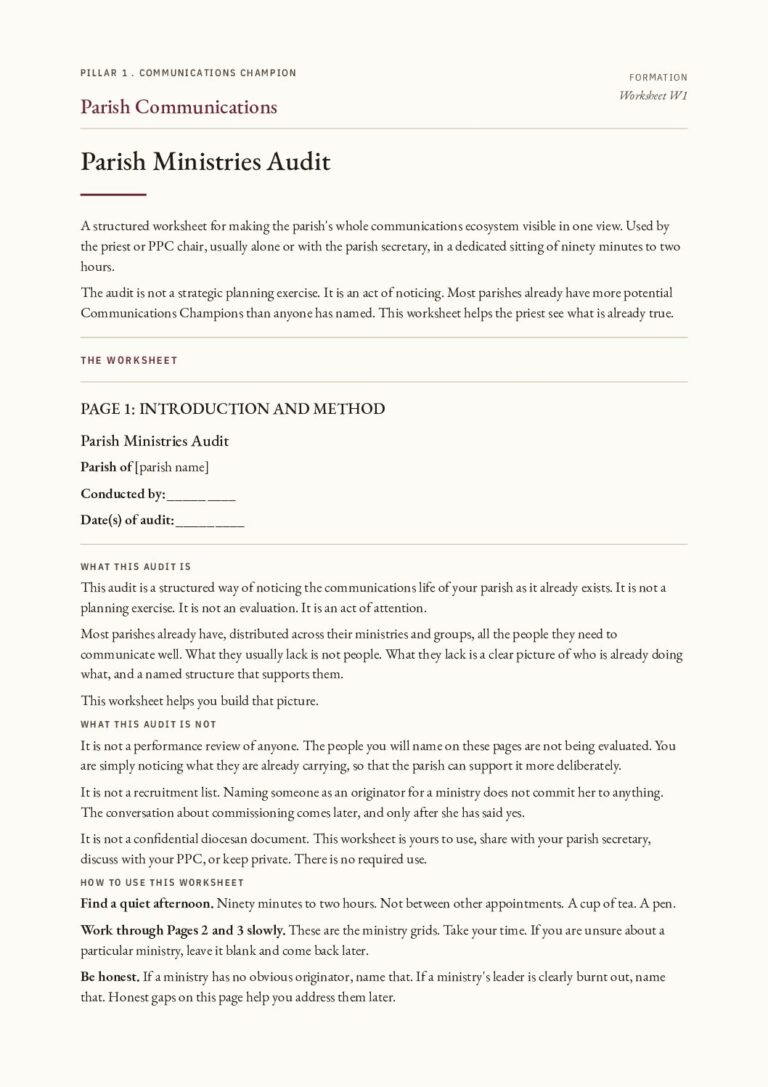 The first page of the Parish Ministries Audit PDF