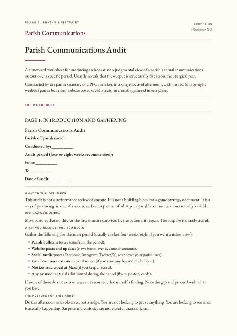 The first page of the Parish Communications Audit PDF