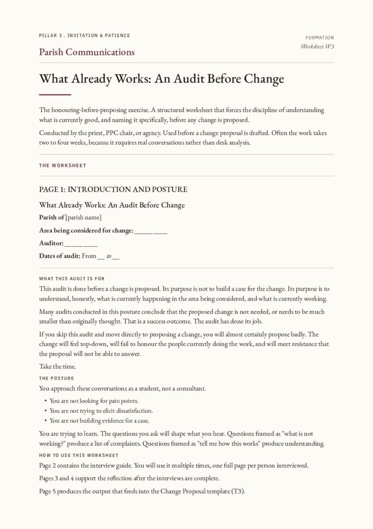 The first page of the What Already Works: An Audit Before Change PDF